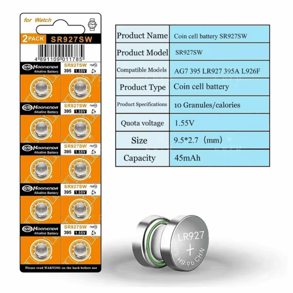 10x Pilas botón AG7 LR927 395 SR927 1.55V Koonenda - Imagen 8
