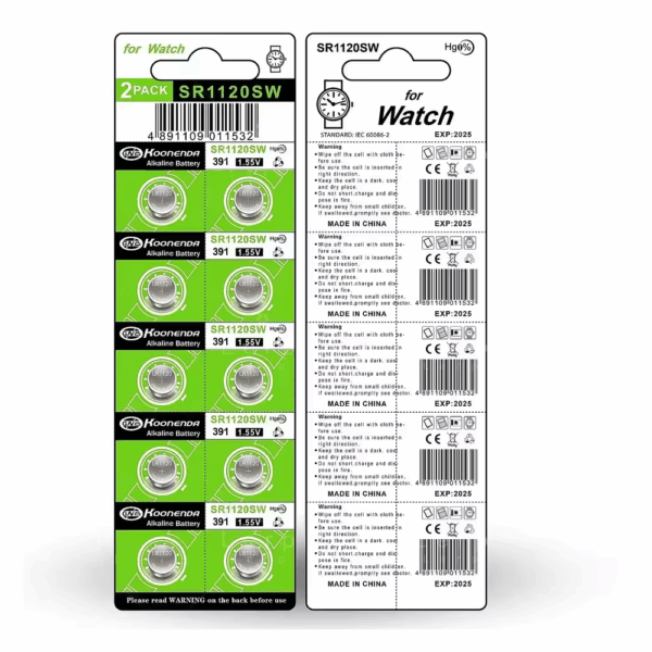10x Pilas botón AG8 LR55 391 SR1120SW 191 LR1120 1.55V Koonenda - Imagen 2