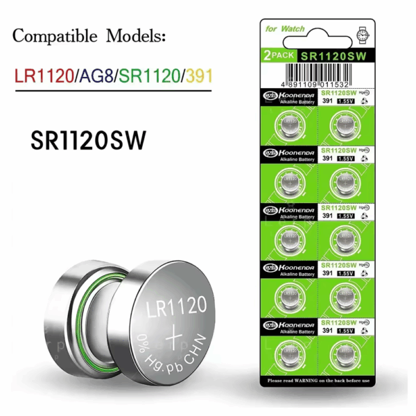 10x Pilas botón AG8 LR55 391 SR1120SW 191 LR1120 1.55V Koonenda - Imagen 3