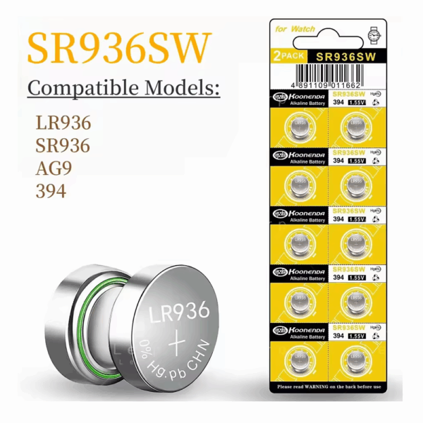 10x Pilas botón AG9 LR936 394 SR936SW 1.55V Koonenda - Imagen 4