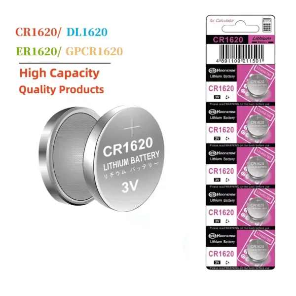 5x Pila de boton Litio CR1620 3V DL1620 ER1620 Koonenda - Imagen 2