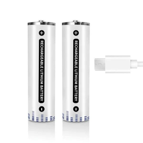 2x Pila Batería de litio recargable por USB Tipo C 1.5V AA 2200 mAh - Imagen 2