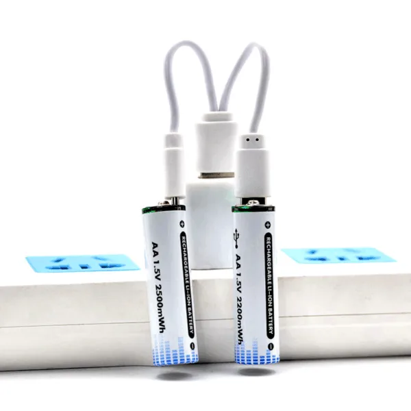 2x Pila Batería de litio recargable por USB Tipo C 1.5V AA 2200 mAh - Imagen 3