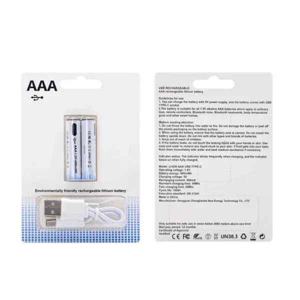 Pilas AAA recargables USB Tipo C
