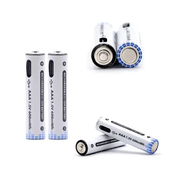 2x Pila batería de litio recargable por USB Tipo C 1.5V AAA 600 mAh - Imagen 2