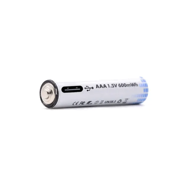 2x Pila batería de litio recargable por USB Tipo C 1.5V AAA 600 mAh - Imagen 3