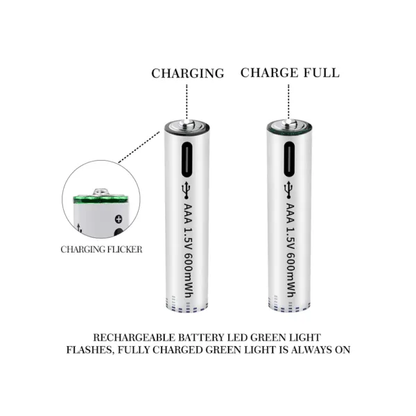 2x Pila batería de litio recargable por USB Tipo C 1.5V AAA 600 mAh - Imagen 8