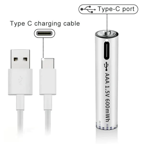 2x Pila batería de litio recargable por USB Tipo C 1.5V AAA 600 mAh - Imagen 10