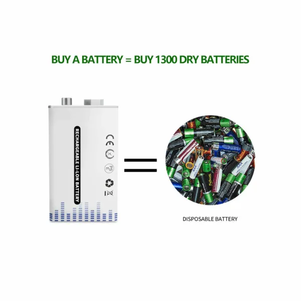 Pila Batería de litio recargable por USB Tipo C 9V 6F22 1000 mAh - Imagen 3